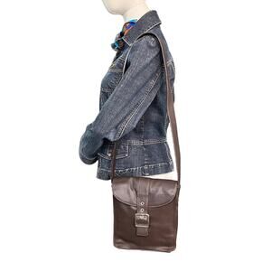 Fossil Brown Leather Crossbody Bag Buckle Flap Small Shoulder Purse Y2K